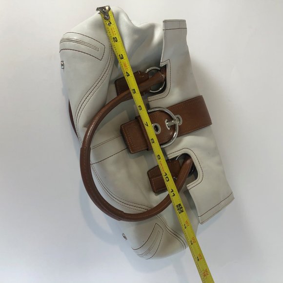 Coach Hampton Soho Leather White Tan Flap Satchel - Picture 6 of 8